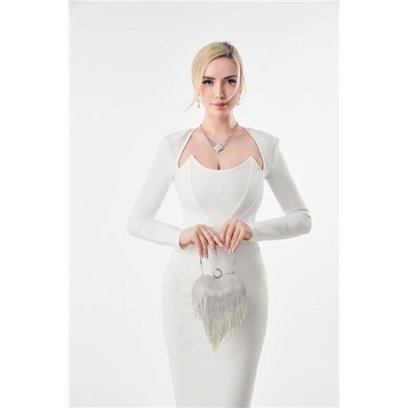 Heart Shaped  Clutch Bag Rhinestones Tassel Evening Wedding Party Purse Handbag